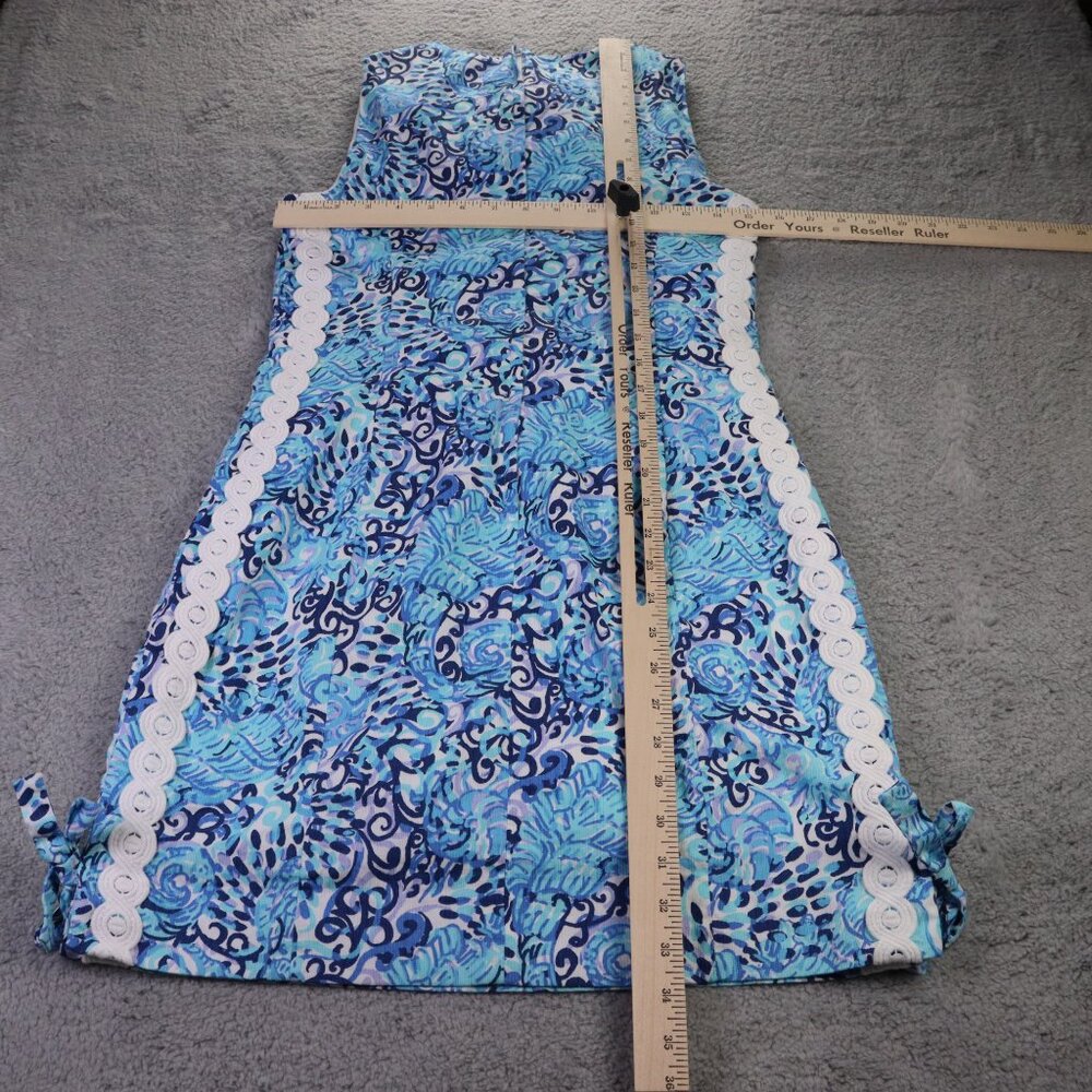 Lilly Pulitzer Mila Shift Dress Womens 4 Blue Light Aqua Spritz Bow Seahorse AOP - Picture 10 of 12